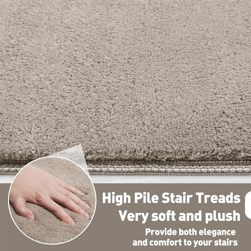 PURE ERA Cream Gray 8x30 Inch Carpet Stair Treads 14 Pcs Non-Slip Home Decor