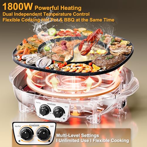 Stariver 2-in-1 Hot Pot & Grill Electric Cooker - Korean BBQ & Shabu Shabu