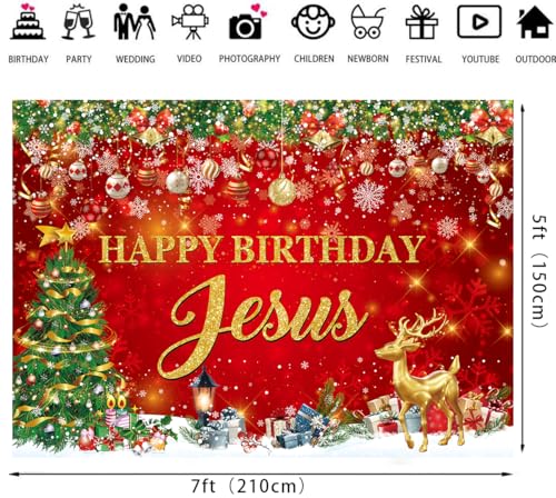 CINRAY 7x5FT Jesus Birthday Banner Backdrop Christmas Holiday Decorations