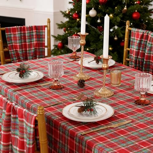 B-COOL Checkered Christmas Tablecloth 57x84 in Rectangle - Red/Green