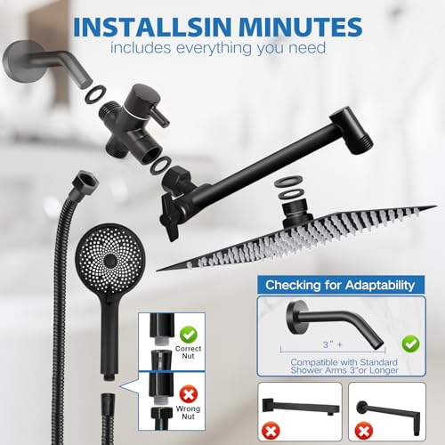 Shower Head,12" High Pressure Rainfall Head with Handheld Dual Spray
