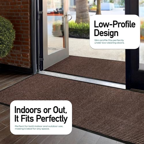 Heavy Duty Rubber Door Mat - Large 4 x 8 Feet Commercial Waterproof Entryway Brown