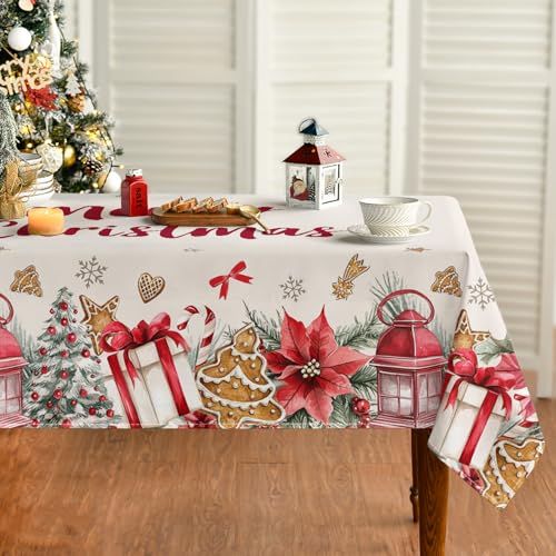 Horaldaily 52 x 70 Inch Christmas Tablecloth Red with Gifts & Trees
