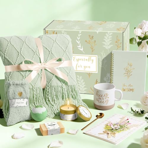 Wasocol Sage Green Self Care Gift Basket for Women - Relaxing Spa & Wellness Gifts