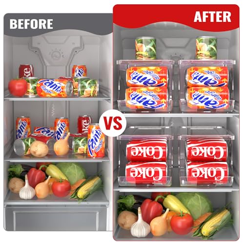 SCAVATA Transparent 4-Pack Stackable Refrigerator Can Organizer with Lids, Holds 10 Cans Each