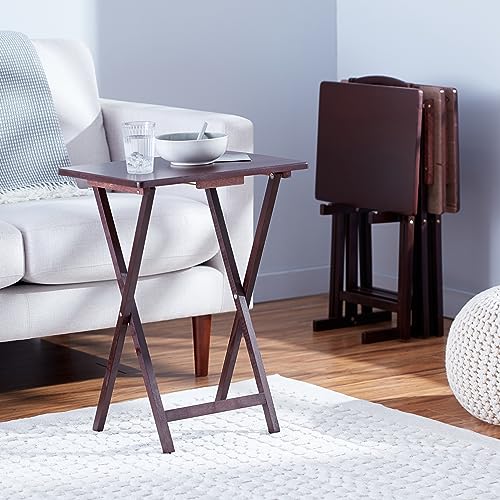 Espresso 4-Pack Foldable TV Tray Tables with Storage Rack - Space-Saving Wood Serving Trays