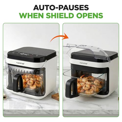 NutriChef White 5.8 Quart Glass Air Fryer with 8-In-1 Digital Presets, Compact Stainless Steel Design