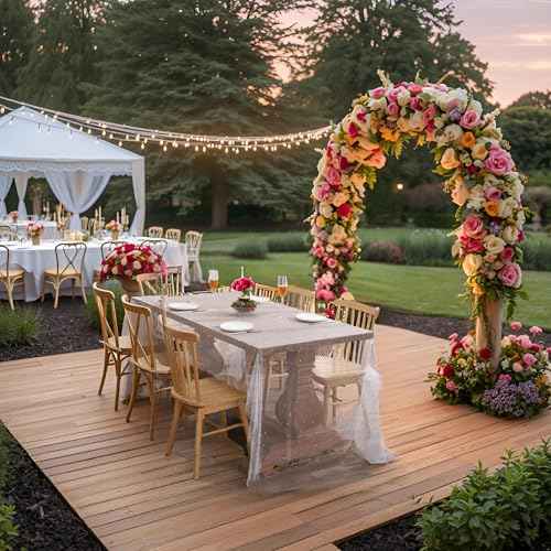 Tosleo White Pearl Table Cloth Valentine's Day Decor Tulle Fabric Lace Tablecloth Table Cover Bridal Veil Tablecloths Chiffon Table Covers for Christmas Wedding Birthday Party Arch(55 x 55 Inch)