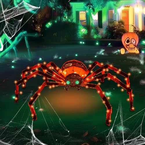 Giant Halloween Spider Light Up Decoration with 90 LED Lights - Zz-003 - Orange, 4.2Ft