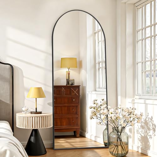 Matte Black Full Length Floor Mirror 65x24 Arched Full Body Mirror with Stand