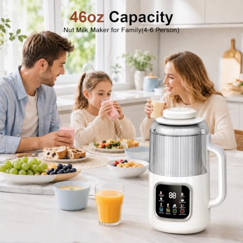 Flelano 11-in-1 White Electric Milk Maker, 46oz Multi-Functional Plant & Nut Milk Brewer