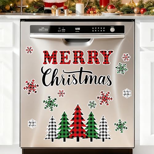 Merry Christmas Refrigerator Magnets Set – 20 Plaid Snowflake Tree Decor Stickers