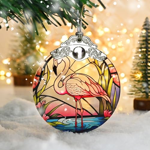 Jocidea Glass Flamingo Christmas Ornament, Holiday Decorations and