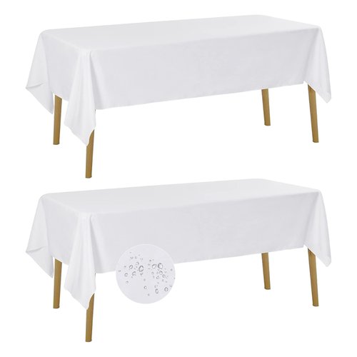 Fokitut 2 Pack Waterproof Rectangle Tablecloth, 60x102 Inch, Stain Resistant and Wrinkle Polyester Table Cloth, Fabric Table Cover for Kitchen Dining, Wedding, Party, Holiday Dinner-White
