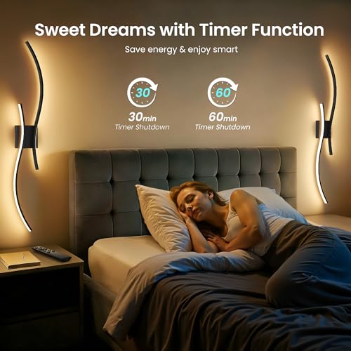 Battery Operated Wall Sconces Set of 2 - 31.5 Inch Black, Cordless, Dimmable, Remote Control