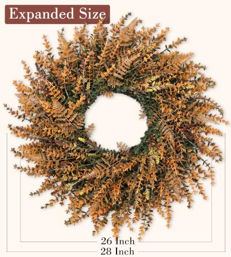 28-Inch Fall Wreath for Front Door - Autumn Orange Artificial Decor
