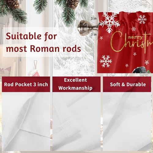 Red Green Snowman Christmas Window Valance 28x36in - 1 Pair Slim Scalloped Swag Curtains