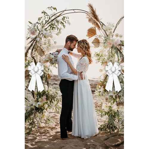 Large Wedding Pew Bows for Wreath, Wedding Anniversary Wreath Bows White Burlap Bows Bridal Shower Craft Bows for Front Door Wedding Events Banquet Decorations Supplies