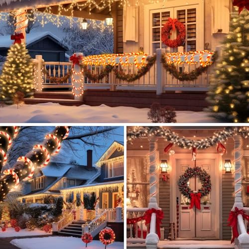 Vigdur Red Candy Cane Christmas Rope Lights 18FT 216 LEDs Outdoor Waterproof