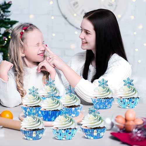 SANNIX 450pcs Winter Christmas Cupcake Liners Santa Snowflakes Cupcake Wrappers Baking Cups Paper Wraps Muffin Liners for Xmas Winter Birthday Party Candy Cake Decorations Supplies(9 Designs)