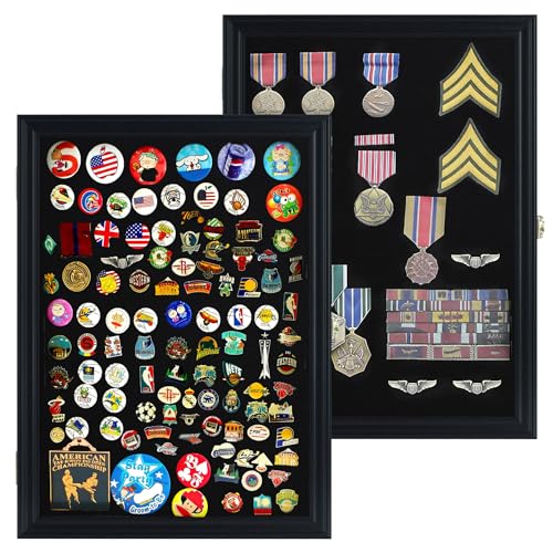 Large Pin Display Case Shadow Box with UV Protection - Black Finish, 19x14