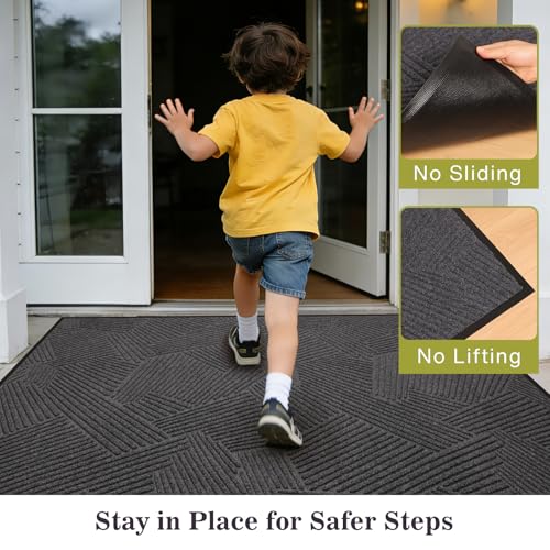 Charcoal Grey 3ft x 10ft Heavy Duty Non-Slip Front Door Mat Indoor Outdoor