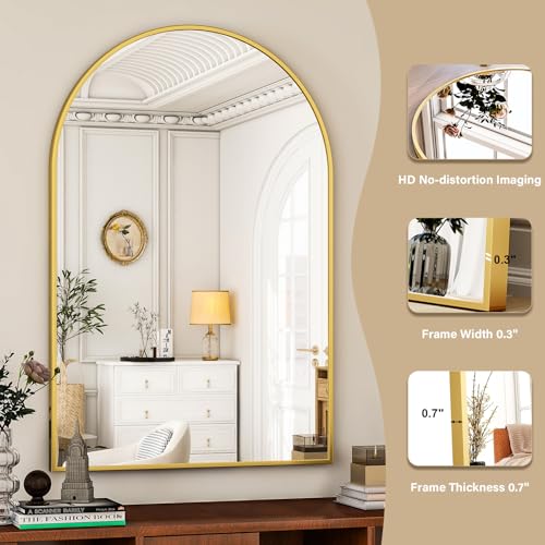 Gold Arched Wall Mirror 30x40 Inches - Elegant Bathroom Vanity Mirror - Variation: Gold-1pcs