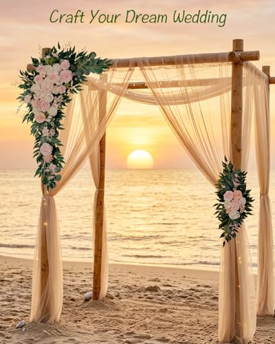 NanMeHeer 40 Inch Blush White Faux Wedding Arch Flowers 2 Pack - Flexible & Reusable Floral Swags for Wedding Backdrops
