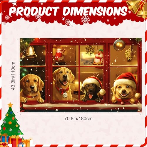 Four Dogs Christmas Banner Decoration 71x43 Inch Outdoor & Indoor Holiday Backdrop