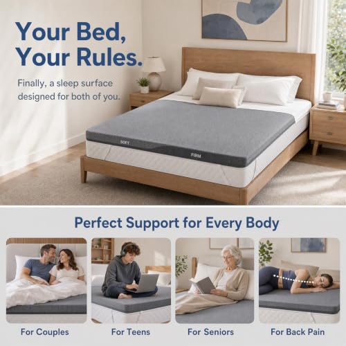 PERLECARE Dual Firmness Mattress Topper Queen Size, 3 Inch Split