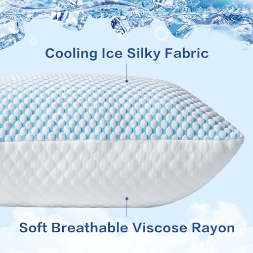 King Size Cooling Pillow Set of 2 - Adjustable Shredded Memory Foam Pillows