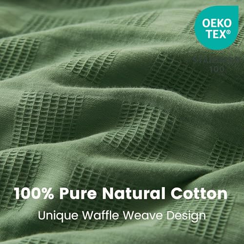 BISELINA Oversized King Cotton Duvet Cover Set Forest Green Waffle Weave Reversible Bedding