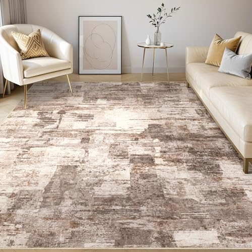 Kakania 8x10 Washable Abstract Area Rug Brown Non-Slip Bedroom Living Room