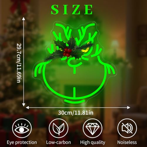 Zikdhf Monster Face Christmas Neon Sign, Dimmable USB Wall Decor