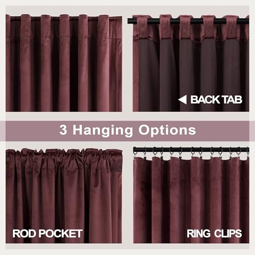 Pitalk Ruby Wine Velvet Curtains 52x84 Inches, 2 Panels, Dark Purple - Insulated Darkening Drapes for Living Room & Bedroom