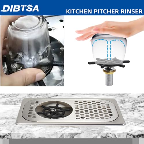 DIBTSA Stainless Steel Pitcher Rinser with Spray & Drip Tray, 12.8x6.9 Inch Silver
