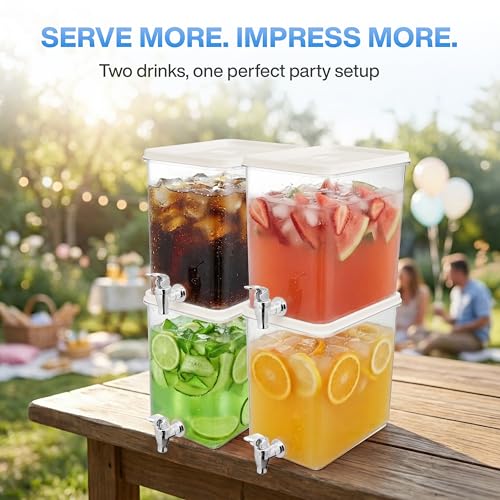2 Gallon Stackable Drink Dispenser Set - Cube Design for Fridge & Parties - 3 Pack