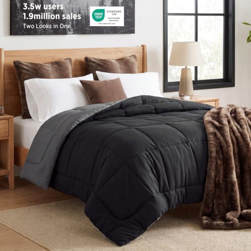 Bedsure Queen Comforter Duvet Insert - Quilted, Black/Grey, All-Season