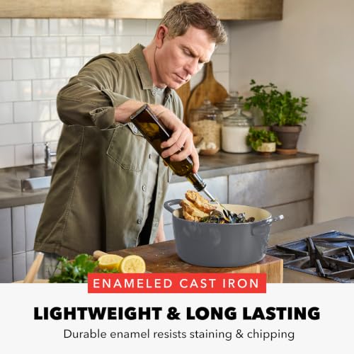 GreenPan x Bobby Flay 5.5QT Enameled Cast Iron Dutch Oven Slate Gray - Versatile Cookware with Removable Knob