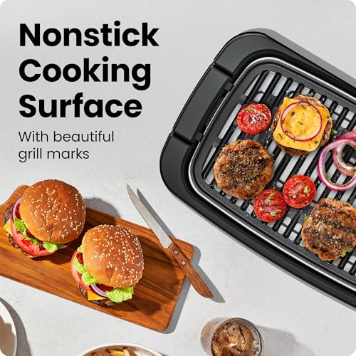 Large Smokeless Indoor Electric Grill with Extra Large Surface - Nonstick, Adjustable Temp