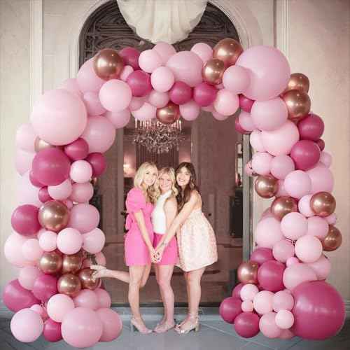 Pink Balloons Arch Kit, Hot Light Pink Rose Gold Arch Kit Different Sizes 18 12 10 5 inch for Wedding Birthday Princess Theme Bridal Shower Bridal Shower Party Decorations