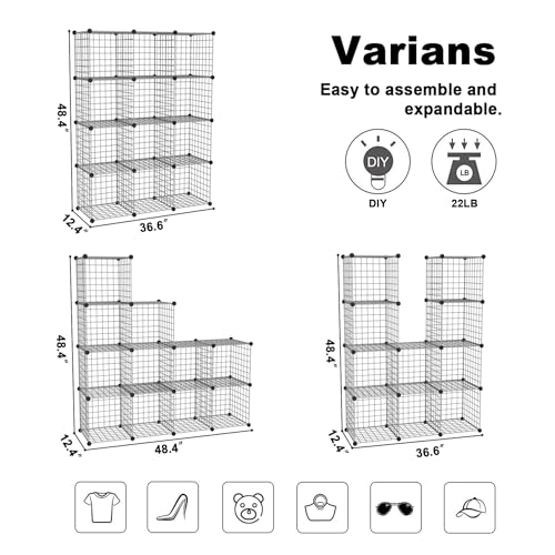 Wire Cube Storage Organizer 12-Cube Metal Grid Shelving - Silver Gray
