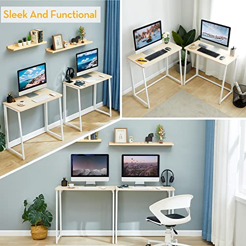 Large Size Foldable Computer Desk 39.4" for Small Spaces - Oak Finish