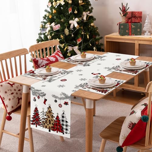 Bonhause Christmas Tree Placemats Set of 4 - Festive Holiday Table Mats, 12x18 Inches, Model Christmas Tree-3