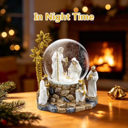 120mm Nativity Scene Musical Snow Globe – With Puppies, Little Glee, Jesus M-2