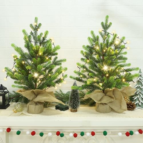 Lulu Home 2ft Pre-lit Mini Christmas Tree - 24 Inch, 50 LED, Battery Operated