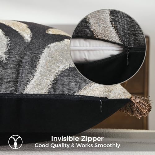 Zebra Throw Pillow Cover with Brown Fringe 18x18 Inch - Jacquard Safari Pattern - Pack of 1 - Variation of Zebra Stripes