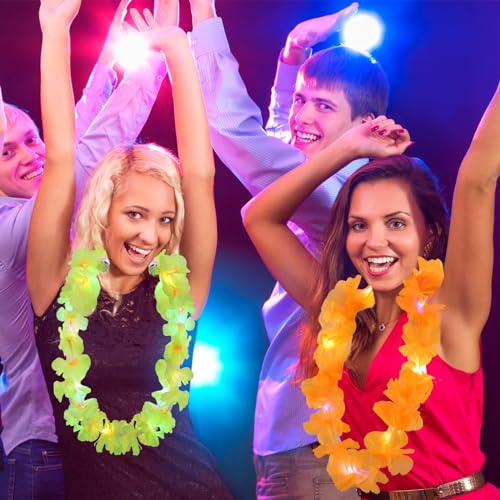 Sherr 100 Pcs LED Hawaiian Leis – Bright Rainbow Light-Up Luau Party Necklaces