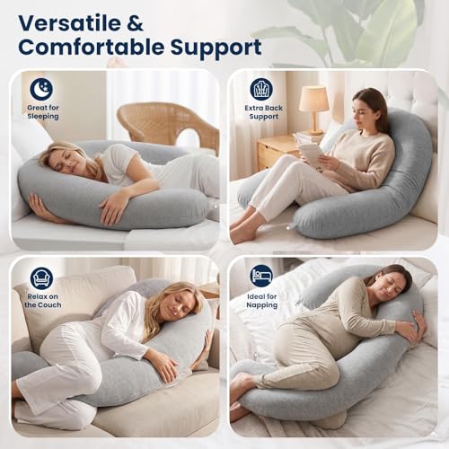 TranquilRelax Grey C-Shaped Body Pillow 53" x 10" for Side Sleepers - Adjustable Memory Foam Support