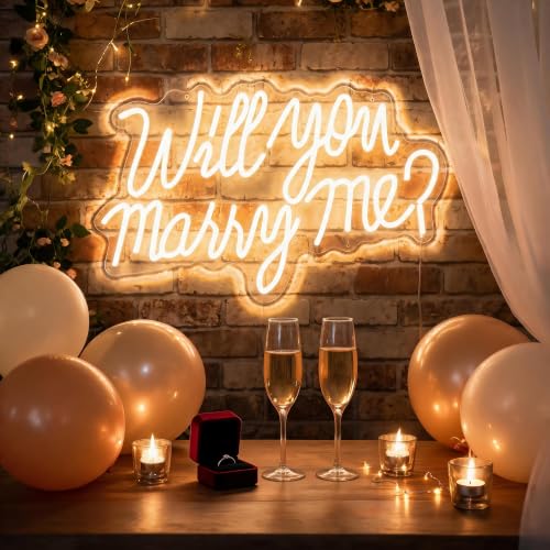KSCKXGG Warm White Will You Marry Me Neon Sign 21.7x13.8 Inch LED Light for Proposal